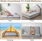 Foldable Mattress, 4 Inch Memory Foam Guest Floor Mat, Tri Folding Portable Mattress for Kids and Adults, Washable Cover, Non-Slip Design, Twin Grey (Size: 38" L x 74" W x 4" Th)