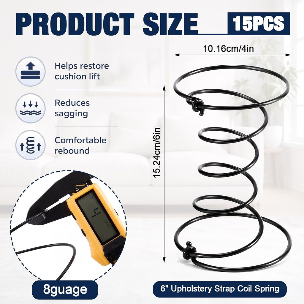 15 Pcs 6" Upholstery Strap Coil Springs Repair, 8 Gauge Wire, High Elastic Spring Replacement, Knotted Two Ends, Easy Hook-on Installation for Sofa Chair Seat Couch Furniture Repair & DIY