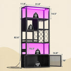 Armocity 82.6" Tall Bar Cabinet with Power Outlets & LED Lights, Liquor Cabinet Bar for Home, Reversible Coffee Station Wine Cabinet with Glass Holder & Wine Rack for Small Space, Black