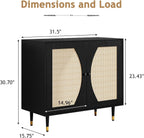 4ever2buy Rattan Buffet Cabinet with Storage, Black Sideboard Cabinet with Rattan Decor Doors, Buffet Table with Storage, Black Console Table with Adjustable Shelves, Living Room Cabinets