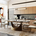 POVISON Extendable Dining Room Table 6-8, 71-95" Expandable Modern Dining Table for 6-10, Rectangular Glossy Pandora Sintered Stone Tabletop for Dining Room, Bronze Base (Dining Table Only)