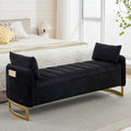 66" End of Bed Storage Bench King Size, Storage Benches for Bedroom, Black | Velvet Upholstered Foot of Bed Bench, Storage Ottoman Benches with Golden Legs, Pillows and Side Pockets for Window, Entryway