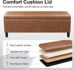 Faux Leather Storage Bench Ottoman, 50 Inch Upholstered Storage Bench with Large Compartment, Durable Accent Seating Bench for Entryway, Bedroom, Living Room Furniture