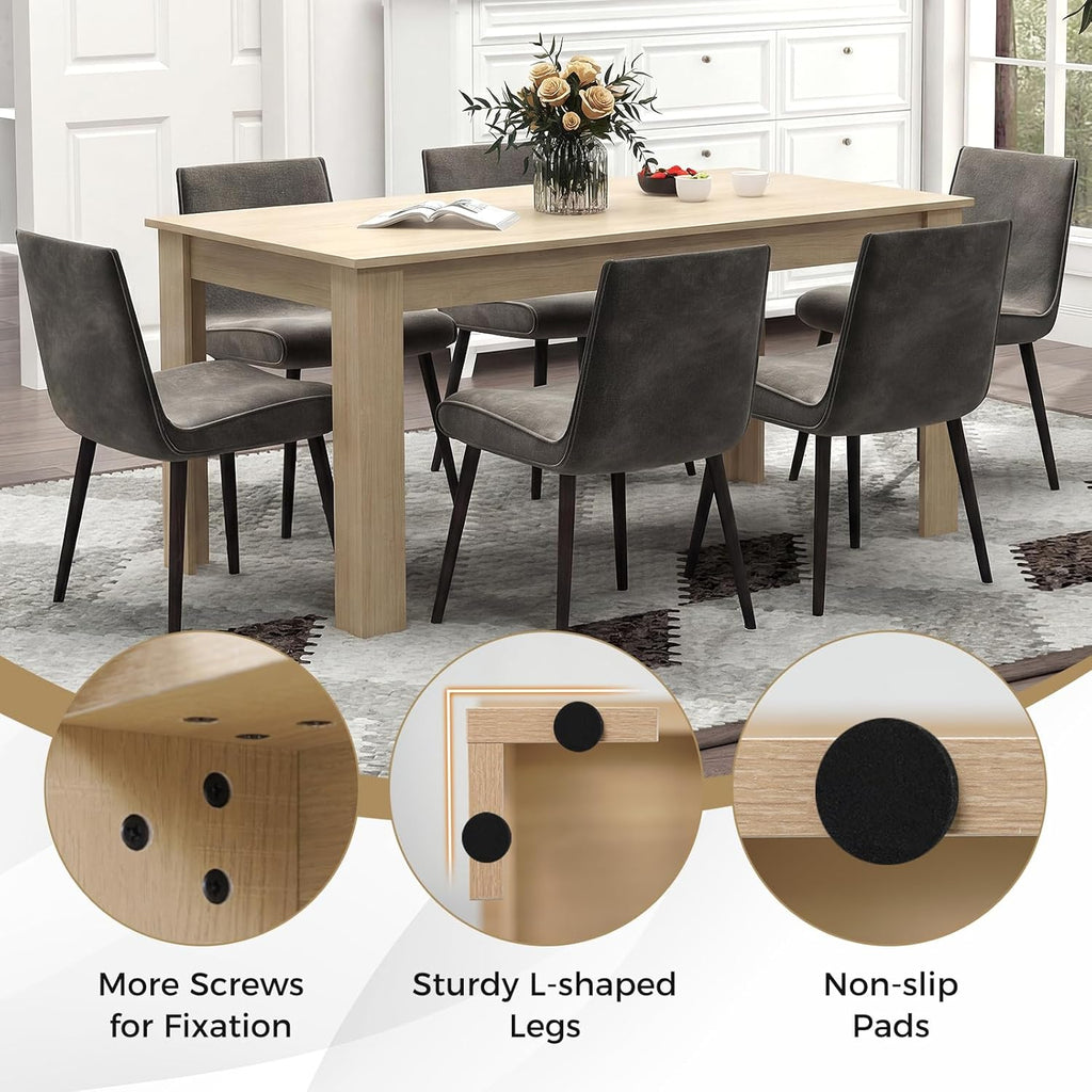 COSTWAY 63”Rectangular Dining Table for 4-6 People,Farmhouse Dinette with Large Computer Workstation, Modern Counter Height Kitchen Table for Small Place, Apartment Living Room Restaurant (Light Oak)