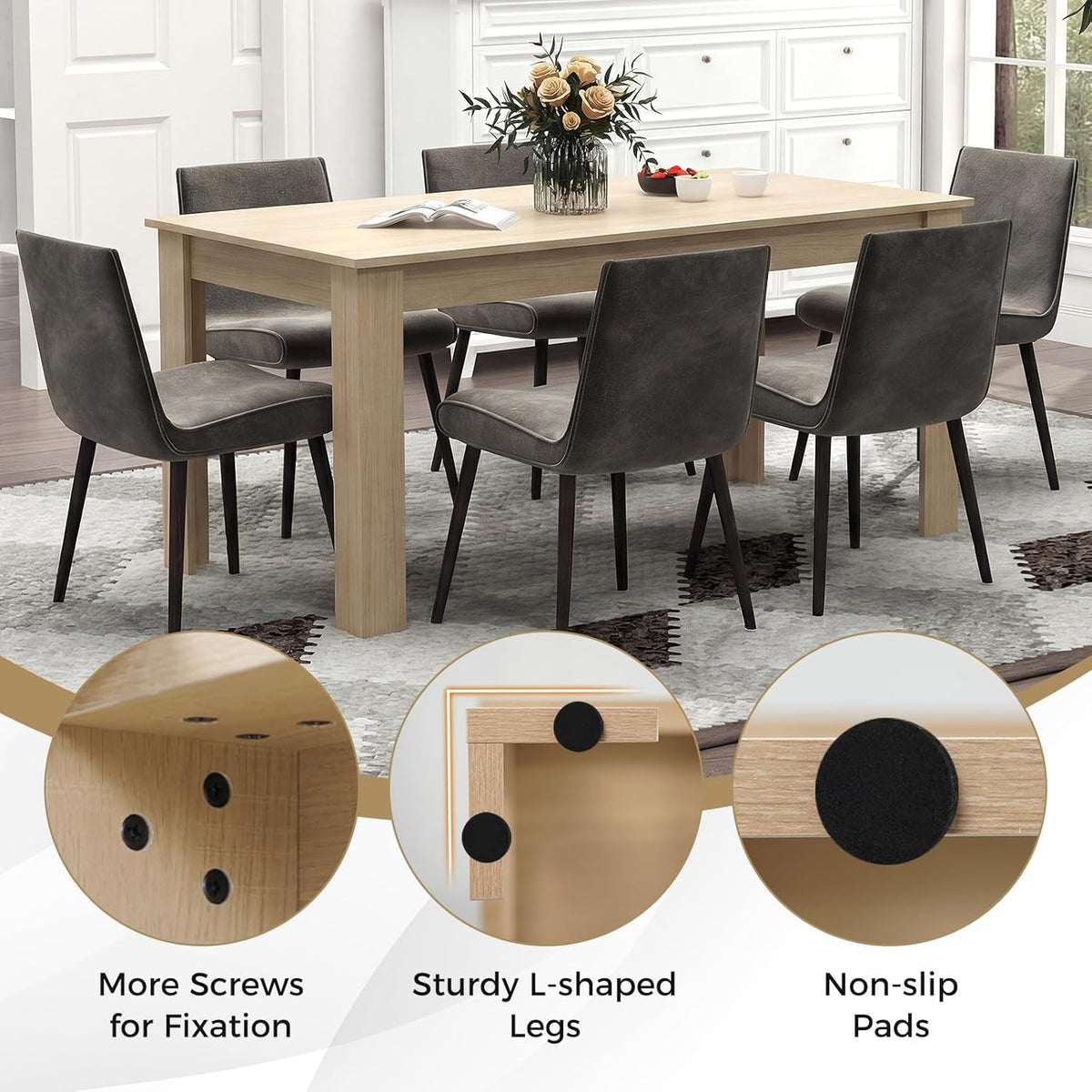 COSTWAY 63”Rectangular Dining Table for 4-6 People,Farmhouse Dinette with Large Computer Workstation, Modern Counter Height Kitchen Table for Small Place, Apartment Living Room Restaurant (Light Oak)