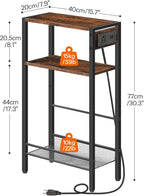 HOOBRO 15.7" Narrow Console Table with Charging Station, 3 Tier Entryway Table for Small Space, Behind Couch Table, Sofa Table, for Entryway, Hallway, Living Room, Rustic Brown and Black BF42UXG01