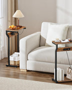 CHOEZON Narrow Side Table with Charging Station, 27" Skinny End Table for Small Spaces, Couch Table with Storage, Slim Tray Table with USB Ports, for Living Room, Bedroom, Rustic Brown TBZ27UBF