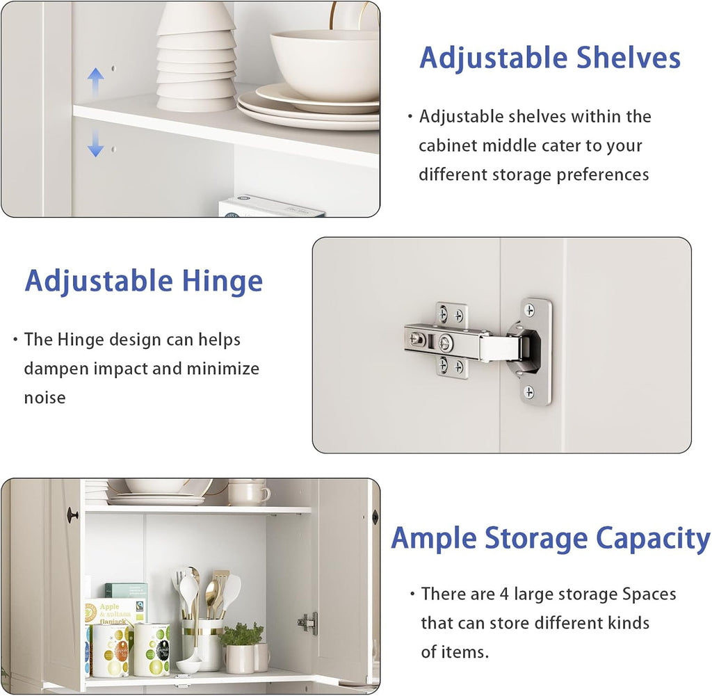 CARPETNAL Farmhouse Pantry Cabinet Set of 2, 72" Tall Wooden Storage Cabinet with 4 Barn Doors & Adjustable Shelf & Square Knobs, Freestanding Kitchen Pantry for Dining Room, Bathroom, White