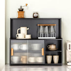 3-Tier Kitchen Pantry Sideboard Cabinet with Sliding Glass Doors, Storage Organizer for Dining Room, Ideal for Spices, Bottles, and Bowls, Countertop Accessory