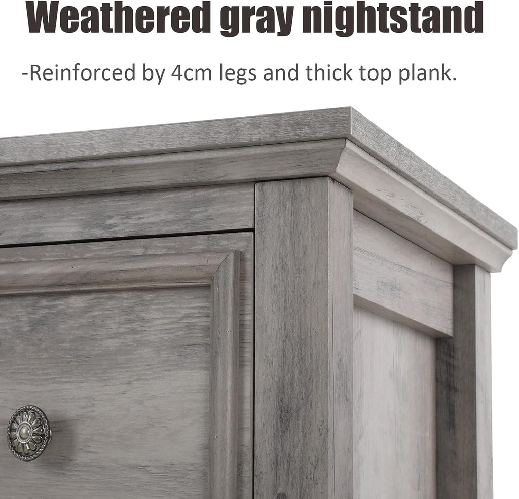 LGHM Set of 2 Large Nightstand with Charger Station, 27" W Night Stand with 3 Large Drawers, Accent Small Dresser Bed Side Table, Stable Thick Wood Legs, Timeless Look,Gray