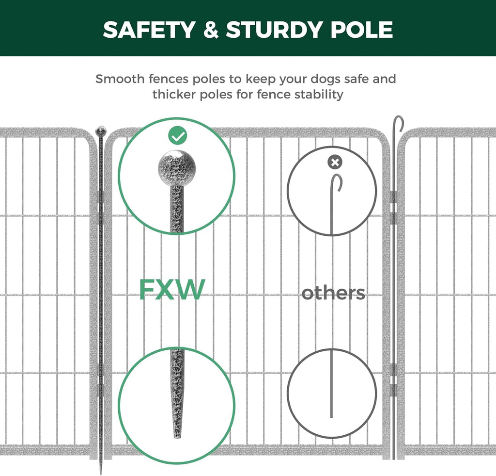 FXW Garden Fence Outdoor for The Yard – 32in(H) x 36.4ft(L) Heavy Duty Metal Animal Barrier for Dog and Rabbit, Decorative Dog Fence, 16 Panels, Silver