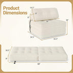 KOMFOTT Convertible Folding Sofa Bed with Pillow, Fold Out Sleeper Chair with Back Support, Tufted Corduroy Floor Sofa with Fixing Straps for Living Room Bedroom Guest Room (Beige)