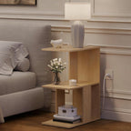 MAHANCRIS End Table with Charging Station, C-Shaped Narrow Side Table, Natural Nightstand with Storage, Narrow Bedside Table for Small Spaces, End Tables Living Room, Bedroom, Easy Assembly, ETNA18E01