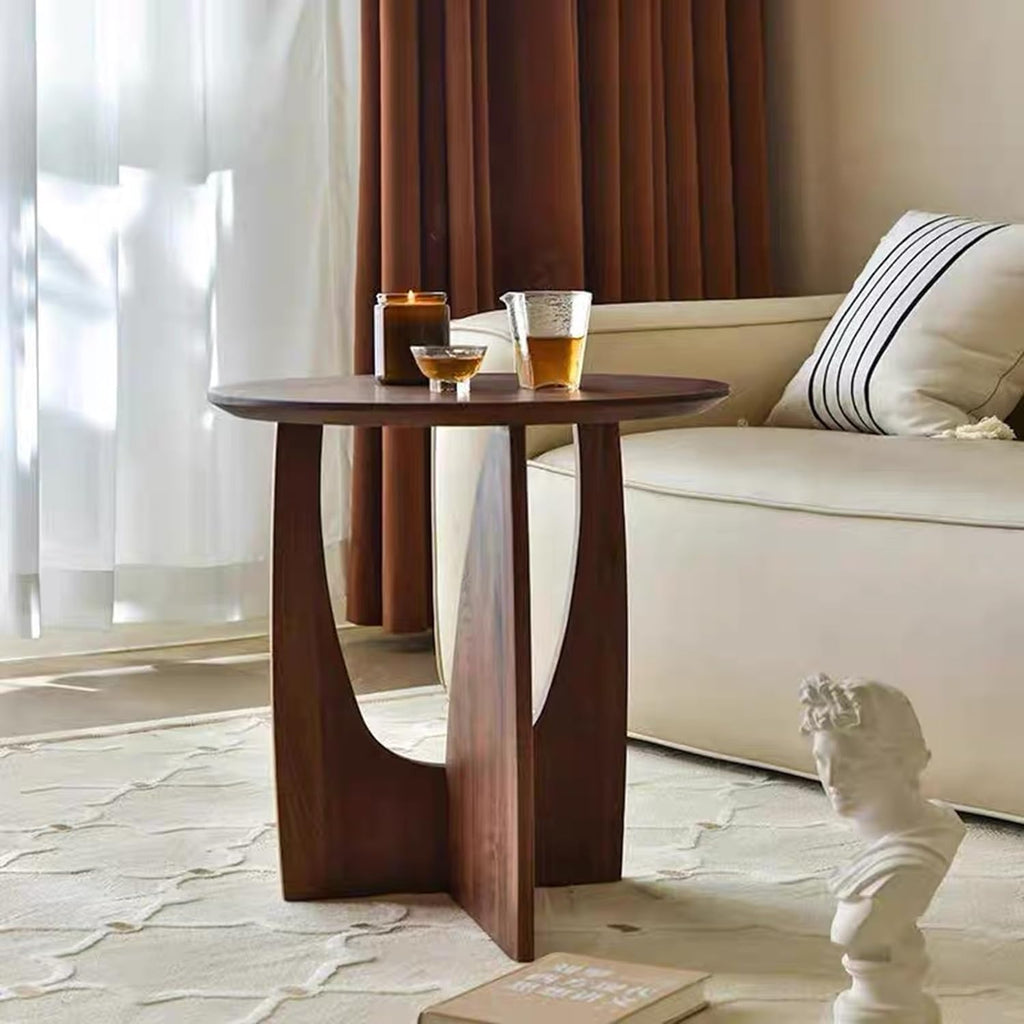 YUNMUAIR-Solid Wood Side Table Round End Table in Walnut Finish Wood Tabletop & Frame 19.68" Tall Farmhouse Side Tables Nightstand for Living Room,Bedroom,Brown