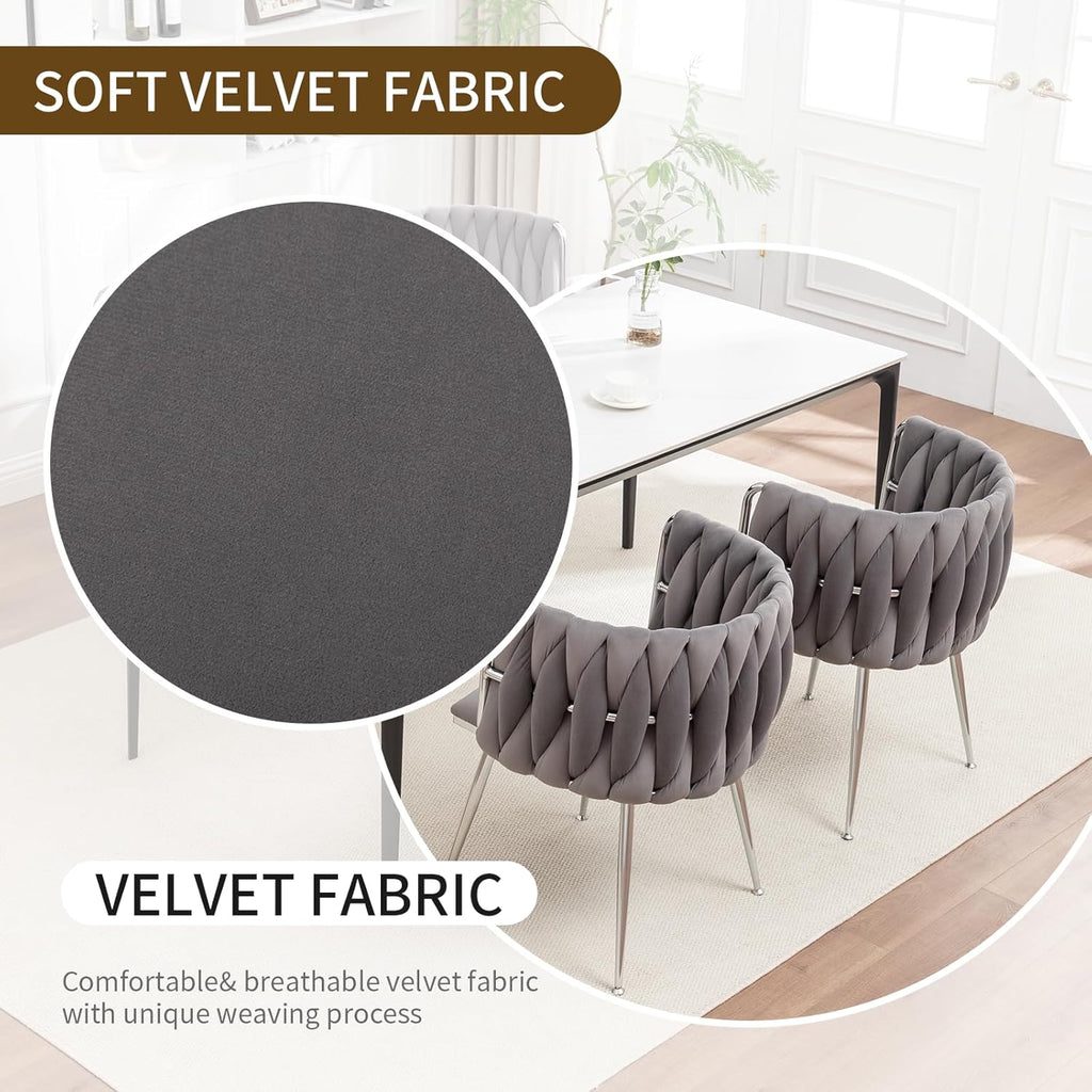 Velvet Dining Chairs Set of 6, Upholstered Dining Room Chairs with Metal Legs, Sillas de Comedor Modernas 6, Modern Kitchen Chairs for Dining Room, Living Room, Kitchen, Bedroom, Grey