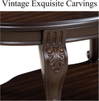 Vintage Small Round End Table 22" Wood Side Table, Antique Table Legs with Elegant Carvings, Easy Assembly,Espresso