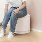 15.4" Round Velvet Storage Ottoman with Reversible Lid, Upholstered Circular Ottoman Footrest with Hidden Storage, Foldable Padded Footstool for Dorm Living Room & Bedroom, White