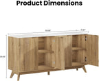 59'' Sideboard Buffet Cabinet with Storage, Fluted Cabinet with Rounded Corners, Modern Buffet Table Accent with 4 Doors for Coffee Bar, Console Table,Oak