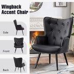 Furniliving PU Leather Accent Chair for Living Room, Upholstered Reading Chair with High Backrest, Tufted-Button Wingback Armchair for Bedroom, Dressing Room, Home Office, Black