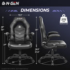 N-GEN Gaming Gaming Chair, Lumbar, PU Leather, Flip-Up Arms, Jet Black | Ergonomic High-Back Design, Adjustable Height with 360° Swivel Wheels, Comfortable Computer Desk Seating for Office and Home