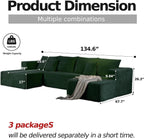 CHORRO134.6''Sectional Couch for Livingroom,Modular Corduroy Cloud Couch, U-Shaped Sofa with Chaise and Pillows,4-Deep Seat Sectional Sofa with 1 Ottoman,(Green,Left Chaise)