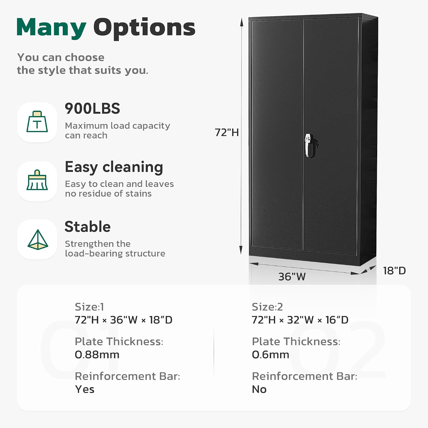 Greenvelly 72" H Metal Storage Cabinet, 36" W x 18" D Black Metal Cabinet with 2 Doors and 4 Adjustable Shelves,Locking Cabinets for Office, Home, Garage, School