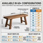 Solid Wood Bench for Entryway, 30" 36" 42" 48" 54" 60" Farmhouse Wood Dining Bench, Rustic Indoor Seating for Kitchen, Living Room & End of Bed(L: 28" x W:12" x H:18")
