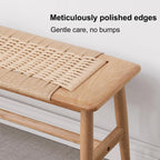 100% Solid Oak Farmhouse Entryway Bench, Wooden Bench Indoor with Hand Woven Rope Surface Design, Wood Bench for End of Bed with Solid Structure(Natural, 43.31" Wx11.81 Dx15.98 H)