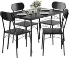 VECELO Dining Table Set for 4, 5-Piece Kitchen Table with 4 Chairs, MDF Board Tabletop with Metal Frame for Small Space, Compact Dinette, Breakfast Nook, Matte Black
