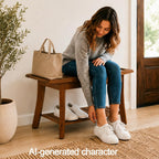 Bamboo Entryway Bench with Storage Shelf, Ergonomic Curved Seat & Side Handles, Walnut Finish Wooden Shoe Bench for Entryway, Bedroom, Bathroom & Living Room, Small Space Seating, Supports 300 LBS