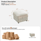 27" Large Square Ottoman with Storage, Modern Upholstered Footrest with Anti-Slip Legs for Couch Coffee Table Living Room, Bedroom, Entryway, Chenille Beige
