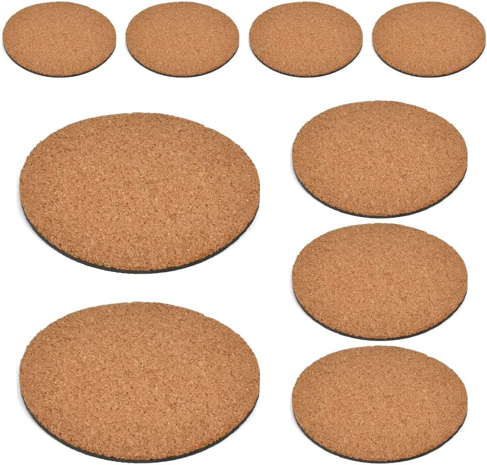 10Pcs Cork Plant Mat Round Cork Plant Coasters 4/6/8 Inch DIY Corks Pad Plants Plate Pad for Gardening, Indoor and Outdoor Pots, DIY Craft Project