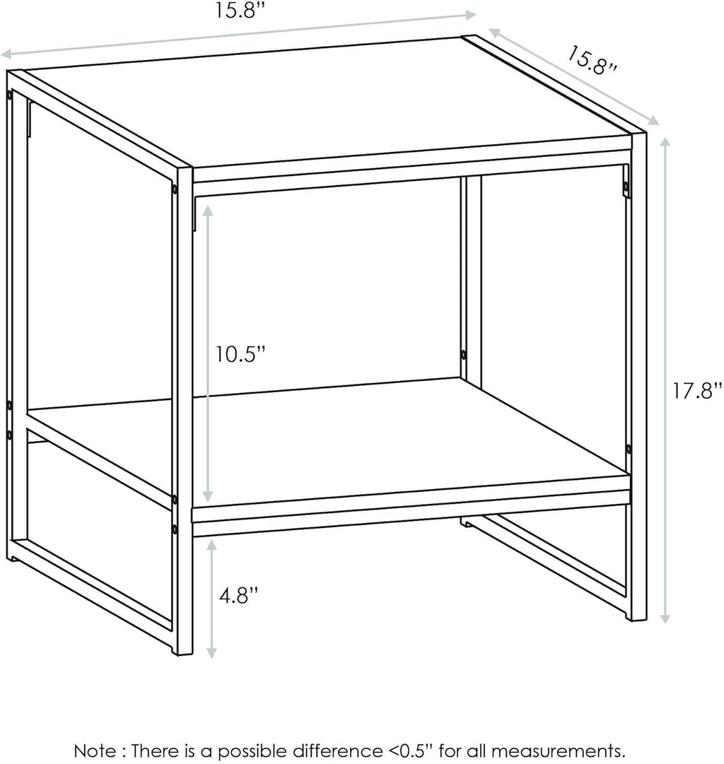 Furinno CAMNUS 2-Tier Metal Frame Side Table, Easy Assembly, Americano | Modern Square End Table with Open Shelf, Night Stand, Bedside Table, for Living Room, Bedroom