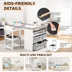 IDEALHOUSE 4-in-1 Kids Art & Study Table Chair Set, Multifunctional Toddler Wooden Activity Desk with Storage Bins, Paper Roll & Organizer for Crafts, Drawing, Learning and Play | Multifunctional Toddler Wooden Activity Desk with Storage Bins, Paper Roll