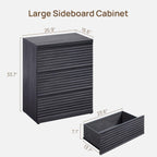 SICOTAS Fluted Buffet Cabinet with Storage, 3-Drawer Sideboard Cabinet, Modern Mid-Century Coffee Bar Cabinet for Living Room, Entryway, Kitchen