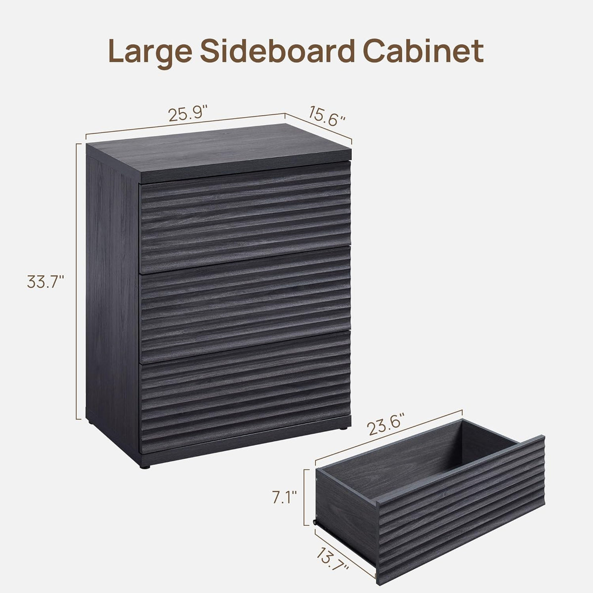 SICOTAS Fluted Buffet Cabinet with Storage, 3-Drawer Sideboard Cabinet, Modern Mid-Century Coffee Bar Cabinet for Living Room, Entryway, Kitchen
