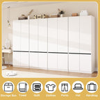 White Armoire Wardrobe Closet: 74" Wooden Wardrobe Closet with 8 Doors, Bedroom Armoires with Hanging Rod, Tall Closets Cabinet for Hanging Clothes (126")