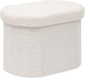 B FSOBEIIALEO Storage Ottoman for Dorm Room, Boucle Folding Storage Ottoman Foot Rest, 16.14 Inches Small Collapsible Ottoman Cube for Living Room White Cream