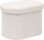 B FSOBEIIALEO Storage Ottoman for Dorm Room, Boucle Folding Storage Ottoman Foot Rest, 16.14 Inches Small Collapsible Ottoman Cube for Living Room White Cream