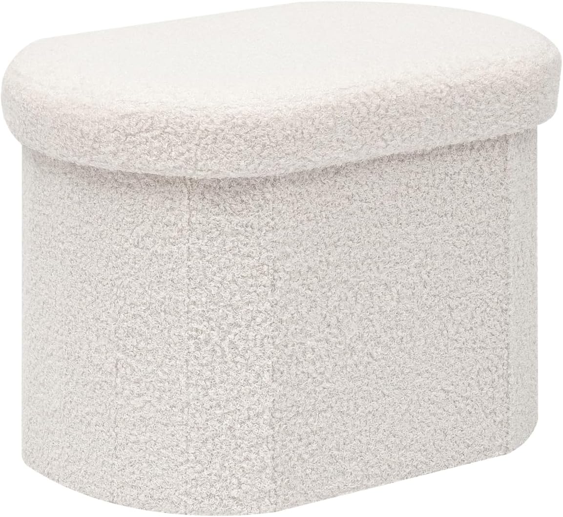 B FSOBEIIALEO Storage Ottoman for Dorm Room, Boucle Folding Storage Ottoman Foot Rest, 16.14 Inches Small Collapsible Ottoman Cube for Living Room White Cream