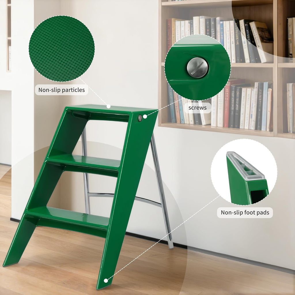 HOTEAGLE Modern Folding Chair - Multifunctional Design Doubles as Step Stool & Storage Shelf, Sturdy Engineering Plastic for Kitchen, Dining & Bistro,Green