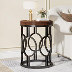 Tribesigns Round End Table Set of 2, Industrial Side Table with Metal Hollow Frame, Small Bedside Table Nightstand for Living Room, Bedroom, Easy Assembly (Rustic Brown,2 PCS)