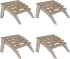 NAVINE Adirondack Ottoman Set of 4, Folding Adirondack Ottoman for Adirondack Chair, HDPE All Weather Outdoor Footstool for Patio, Backyard, Porch, Garden, Brown