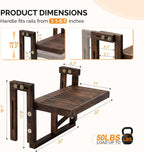 VINGLI 22in Acacia Wood Folding Balcony Hanging Table – Adjustable Height & Width, Balcony Railing Table Ideal for Different Railing Widths, Perfect for Balcony, Patio, Rectangular,Carbonized Color