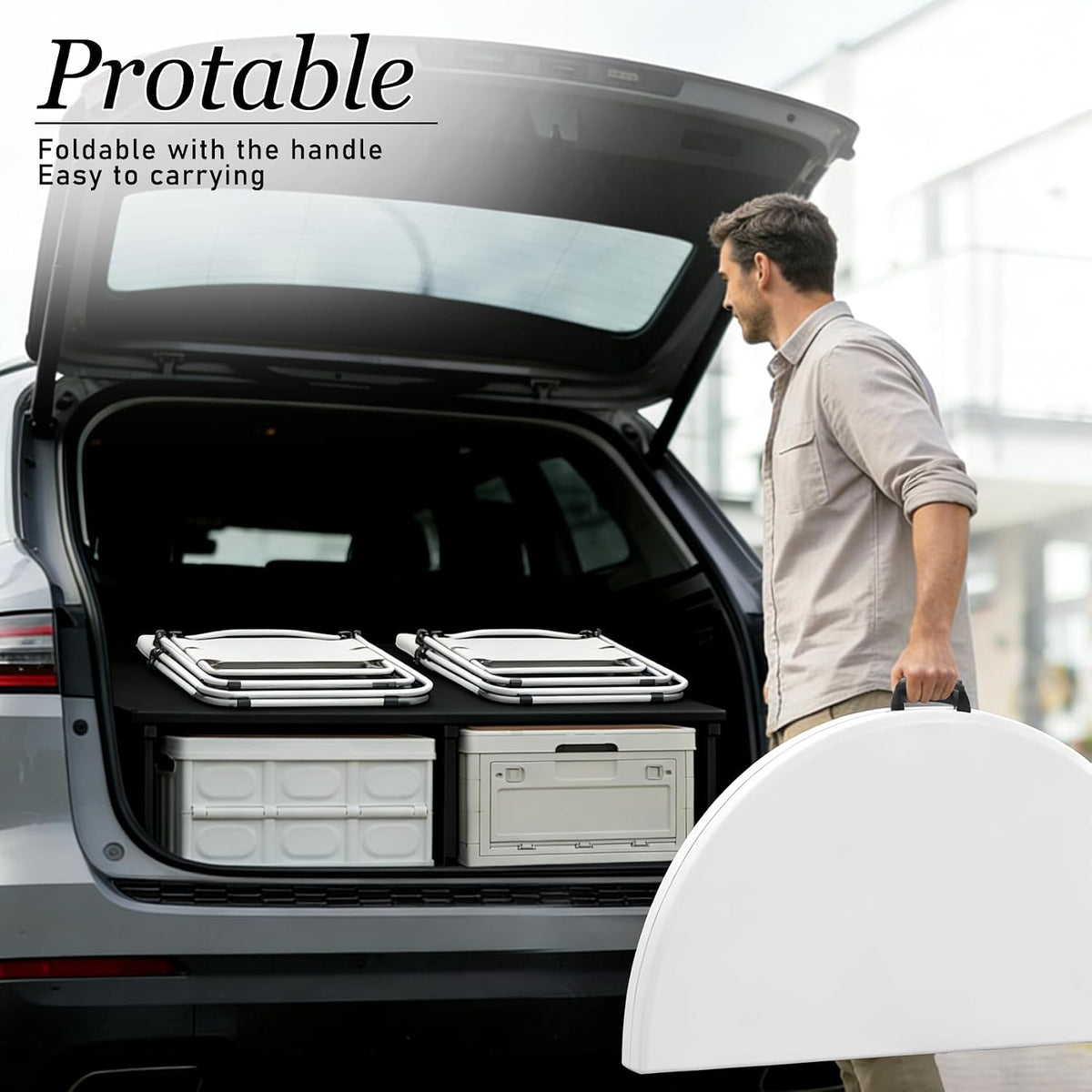 HAISIWLKJ 4FT Round Folding Table White Fold-in-Half with Carrying Handle Portable Plastic Table for Outdoor or Indoor Events,Dining,Wedding, Camping,Party Table
