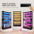 ROCHECASA Glass Display Cabinet 69''H with LED Lights, 5-Tier Showcase with Drawers, Collectible Figure Display Case, Freestanding Curio Cabinet, Tall Storage Shelves, Black, 27.6''W