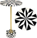 JONATHAN Y Calix 23.5" Round Compass Rose Pedestal Drink Table, Black | Modern Art Deco Style, Glossy Gold Metal Candlestick Leg, Ideal For Small Spaces, Living Room Or Bedroom, Spill-Proof Top
