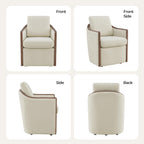 CHITA Upholstered Dining Chairs Set of 4 with Hidden Casters, Modern Dining Chair with Backrest & Wood Armrest, Chenille Barrel Chairs for Dining Room, Kitchen Chairs Fully Assembled, Cream