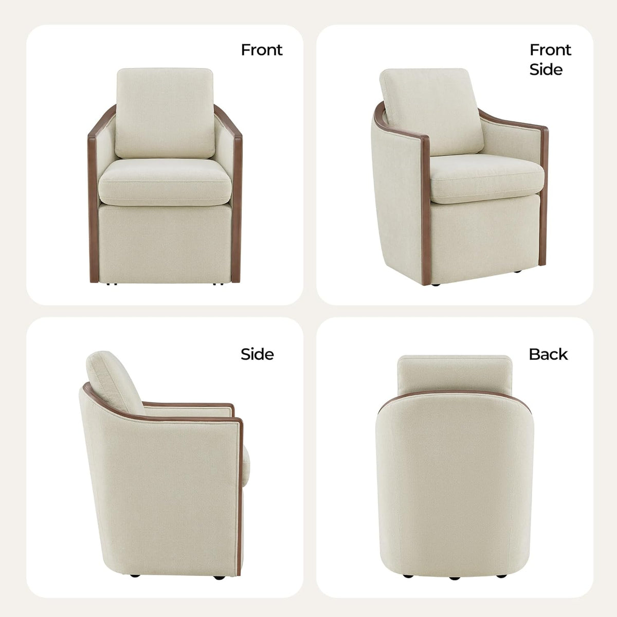 CHITA Upholstered Dining Chairs Set of 4 with Hidden Casters, Modern Dining Chair with Backrest & Wood Armrest, Chenille Barrel Chairs for Dining Room, Kitchen Chairs Fully Assembled, Cream