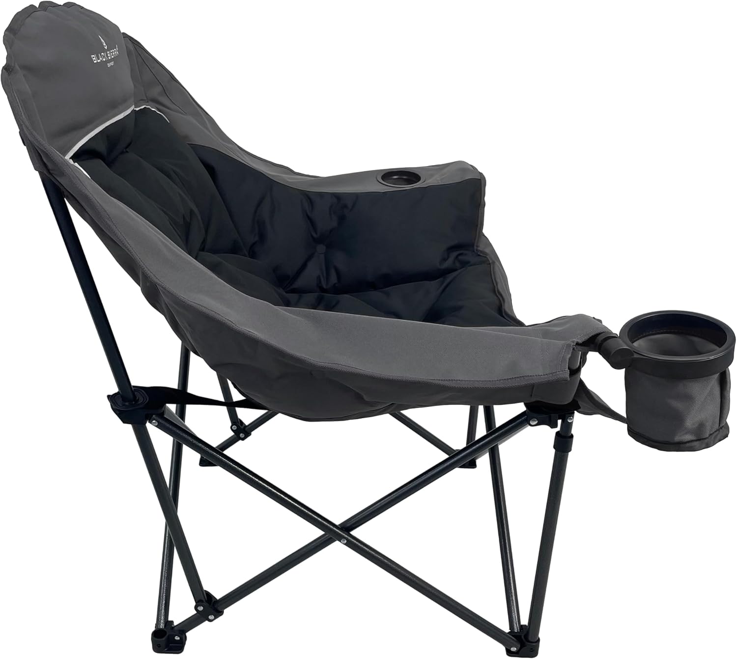 Black Sierra Plush XL Padded Camping Chair for Adults, Oversized Heavy Duty Folding Seat Supports 400 lbs, Plush Comfort with Cup Holders & Carry Bag for Camping, Tailgating, Patio, RV